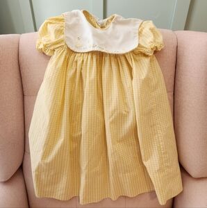 Rosalina Collections 3t SmockedYellow Gingham Duck Dress with Embroidered Collar